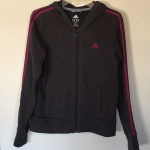 Adidas 3-Stripe Zip Up Hoodie Gray w Power Berry Stripes Sz Med